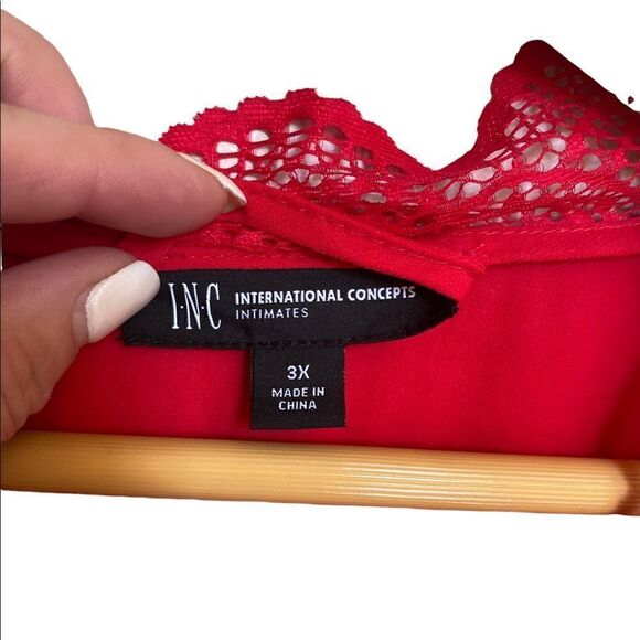INC International Concepts Red Lace Trim Short Robe Size 3X - Picture 7 of 8